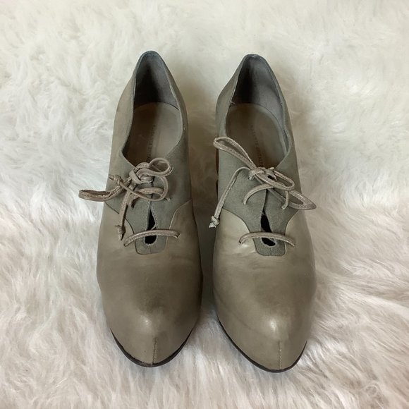 Allsaints Gray Graphite Bura Platform Oxford Wooden Wedge Heels EU 38 - Picture 2 of 9